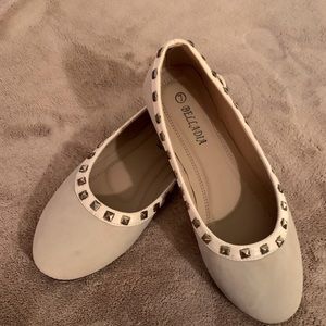 Beige suede with gold studs flats